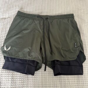 ASRV Men's Olive Green 2-in-1 Performance Shorts